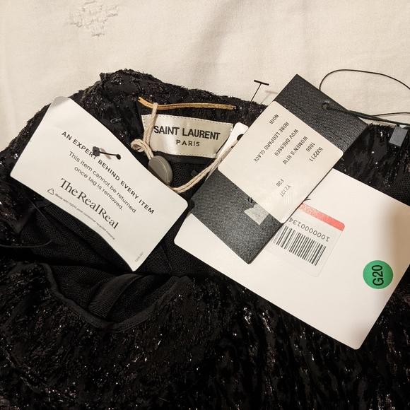 NWT Saint Laurent Strapless gathered metallic fil coupé mini dress FR38/US6 - Picture 9 of 9